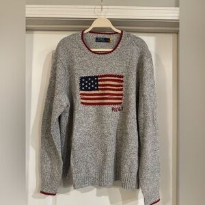 Ralph Lauren Gray Crewneck Sweater with American Flag